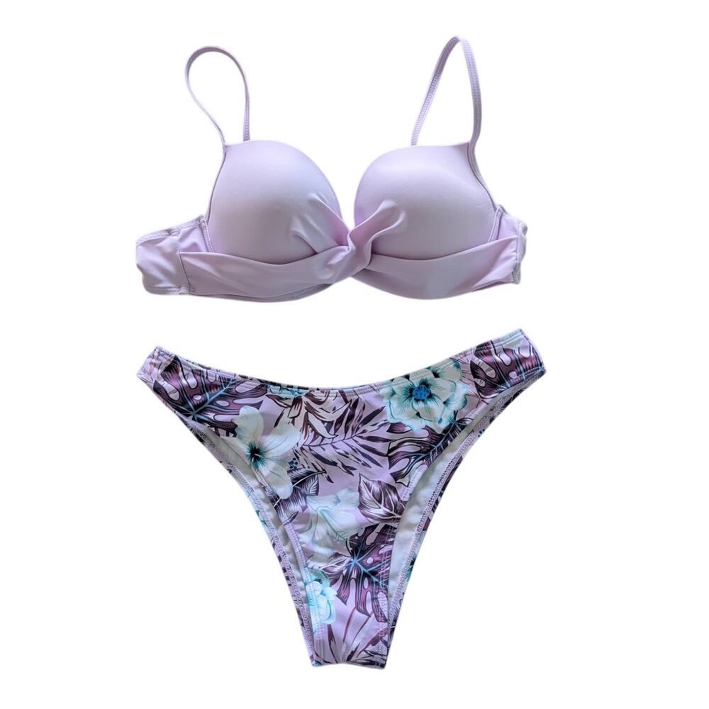 Women's Lavender Tropical Floral Bikini Cheeky size Medium